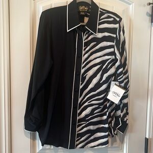 Vintage NWT Bob Mackie wearable art silk blouse zebra/black button down size S